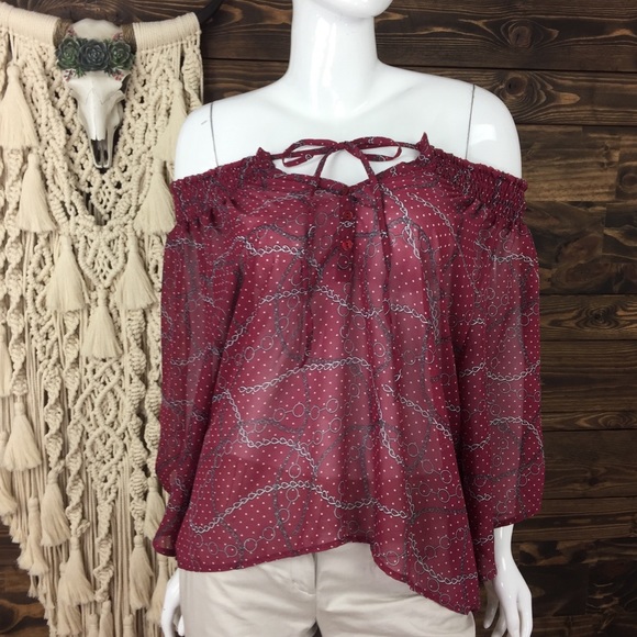 Planet Gold Tops - Plant Gold | Tie Front‎ Off Shoulder Sheer Blouse